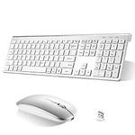 UrbanX Plug and Play Compact Rechargeable Wireless Bluetooth Full Size Keyboard and Mouse Combo for Lenovo Tab M8 (HD) - Windows, macOS, iPadOS, Android, PC, Mac, Laptop, Smartphone, Tablet -White