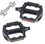 Schrodinger 50010(+T) Tool + Bicycle Cycle Cycling Alloy Mountain Bicycle MTB Flat Anti-Slip Pedals Black 9/16" Thread