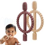 Kidology Baby Teething Toy - Set of 2, Silicone Toothbrush Teether with Easy-Grip Handle, Dual-Sided Texture for Massage & Soothing Sore Gums| Teether for Babies 0-24 Months | Ideal for Gifting