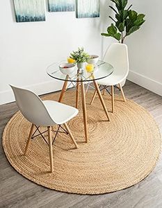 The Home Talk Jute Braided Solid Area Rug- Rustic Vintage Natural Eco Friendly Rug for Living Room Bedroom Kitchen Indoor Outdoor (6 Feet Diameter, Natural)