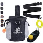 AMZNOVA Dog Treat Bag, Dog Treat Pouch Dog Training Bag with Adjustable Waistband& Built-in Poop Bag Dispenser, Easily Carries Kibble, Pet Toys, Treats for Travel or Outdoor Use, Black