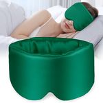 Hilph Sleep Mask, Reusable Eye Mask for Sleeping, 100% Blackout Satin Sleep Eye Mask for Side Sleeper with Adjustable Headband, Large Sleeping Mask for Travel Yoga Nap - Green