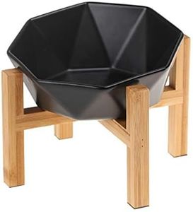 Black with Stand Ceramic Tilted Elevated Raised Pet Bowl with Bamboo Stand for Cats and Dogs No Spill Pet Food Water Feeder