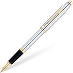 Cross Century II Refillable Click-Off Cap Metal Fountain Pen with 23 Carat Gold Plated Appointments, Medium Gold Nib, includes Premium Gift Box and 2 Black Cartridge Refills, 1 Pack, Medalist Chrome