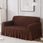 HOKIPO Elastic Stretchable Turkish Bubble Double Seater 280 GSM Sofa Cover with Frill (AR-4603-B3)