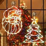 Twinkle Star 2 Pack 16" Christmas Window Silhouette Lights, Lighted Santa Claus and Xmas Tree Double Sided Decorations with 100 Count Incandescent Mini Light, for Holiday Indoor Wall Door Glass Décor