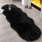 JXLOULAN Fluffy Sheepskin Black Rug 60 x 160 cm Faux Fur Area Rugs for Bedroom Decor Rugs Living Room Chair Sofa