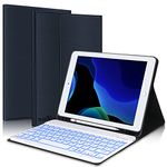 iPad 9th 2021/8th/7th Generation Keyboard Case, BORIYUAN 7 Colors Backlit Detachable Keyboard Folio Smart Cover for iPad 10.2 Inch/iPad Air 10.5"(3rd Gen)/iPad Pro 10.5" with Pencil Holder – Dark Blue