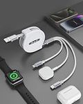 Retractable Phone iwatch Charger Cord, Upgraded Multi 3 in 1 USB Charger for iWatch Charger+Lightning + Type C Compatible with iWatch Ultra/SE/9/8/7/6/5/4/3/2/1/Phone/Samsung/iPad/Airpods - 1.2M