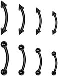 BLISI 8PCS 16G Implant Grade Titanium Black Curved Barbell Vertical Labret Lip Jewelry Eyebrow Piercing Jewelry 6mm/8mm/10mm/12mm Curved Surface Piercing Body Piercing Jewelry Lot