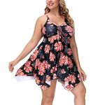 Hanna Nikole Women's One Piece Swimdress High Waisted V Neck Swimsuits Plus Size Bathing Suits 26W Orange Flower