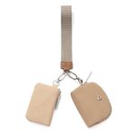 Mini Zip Around Wristlet keychain Wallet for Women Dual Pouch Wristlet Portable wallet Coin Purse Mini Women Coin Pocket, Khaki+brown