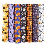 7PCS Halloween Christmas Cotton Fabric Squares Fat Quarters Fabric Bundles 50x50cm Patchwork Fabric Bundles for Sewing Quilting Craft DIY Scrapbooking (Halloween)