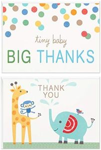 Hallmark Baby Shower Thank You Cards Assortment, Zoo Animals (50 Cards with Envelopes for Baby Boy or Baby Girl) Elephant, Giraffe, Monkey