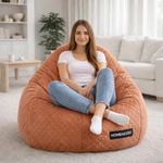 Homeaccex Quilted Velvet Bean Bag with Filled Beans 6XL Bean Bag Chair | Capacity Upto 160Kg Weight | Jumbo Filled Bean Bag Sofa, Tan Brown