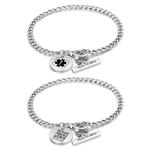 Theluckytag Upgraded Medical Bracelets with QR Code for Women Medical Alert Id Bracelet - Sterling Silver Chain 7''-9'' - More Space Custom Emergency Medical ID Info (Plus QR CODE-White Gold)