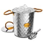 LIVIVO Galvanised Steel Ice Bucket with Insulated Lid & Convenient Cubes Scoop – Jute Rope Carry Handles – Ideal for Bar Cold Soft Whisky Alchol Spirits Drinks Cocktail Parties