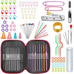 TREXEE 100 Pcs Crochet Hook Set With Yarn Knitting Needles Sewing Tools Full Set Knit Gauge Scissors Stitch Holders Household Tool Kit, Yellow