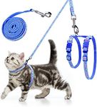 Cat Harness and Lead Set - Escape Proof Cat Harnesses Soft Adjustable Kitten Harness with Paw and Fish-Bone Patterns for Outdoor Walking (Blue)