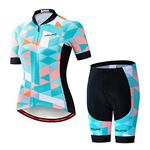 Women Cycling Jersey Set Short Sleeve+5D Padded Bicycle Shorts Quick-dry Reflective 3-Pockets, Jp2014a, Large