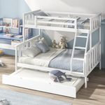 Giantex Twin Over Full Bunk Bed with Trundle, Solid Wood Triple Bunk Bed with Reversible Ladder & Safety Guardrails, Convertible 3-in-1 Bunk Beds for Kids Teens Adults, No Box Spring Needed, White