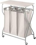 Whitmor Laundry, Iron, Plastic, Fabric, MDF, Tan, Triple SORTER W/Table