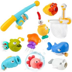 Jouet de Bain pour Bebe Enfant 2 3 4 Ans, 11 Pièces de Jeu de Pêche Magnétique, Jouet Bain Enfant avec Filet de Pêche/Pistolet à Eau, Bâtons de Pêche, Jouets Flottants