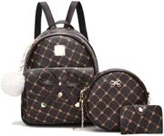 I IHAYNER Girls Bowknot 3-PCS Fahsion Leather Backpack Purse Mini Backpack for Girls Women Rucksack for Ladies Shoulder Bag Coffee