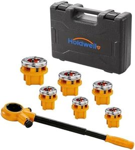 Holdwell S Ratchet Pipe Threader Kit w/ 6 NPT Dies (1/4", 3/8", 1/2", 3/4", 1", 1-1/4"), Heavy-Duty 9SiCr Steel Threading Tool for Galvanized, Iron, Copper & Aluminum Pipes, Portable with Storage Case