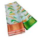 TIRANGA SAREE Independence Day FLAG SAREE Tricolor Tiranga Oraganza Saree with Unstitched Blouse Piece REPUBLIC DAY SAREE TIRANGA
