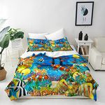 ANHOPE Underwater Duvet Cover Set 3 Piece Bedding Set Ocean Tropical Fish Print Pattern Soft Comforter Cover with 2 Pillowcases All Season Quilt Cover with Zipper for Kids Boys Girls Single