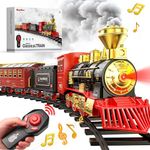 Hot Bee Remote Control Christmas Train Set for Under Tree, Electric Train Set for 2 3 4 5 6 Year Old Boys Girls, Kids Steam Train, Model Toy Train Track Set