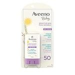 Aveeno Baby Sensitive Skin Mineral sunscreen stick Spf 50 With 100% Zinc Oxide, for Face & Body, Sweat- & Water-resistant Kids sunscreen stick, Travel Size, 13 Grams