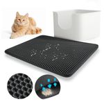 Baytion Cat Litter Mat, Litter Tray Mat 60 x 44 cm for Cat Litter Box and Cat Toilet, Double Layer Trapping Mat, Big Honeycomb Holes, Waterproof Urine Proof, EVA Material BPA Free (Black)