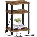 TUTOTAK End Table with Charging Station, Side Table with USB Ports and Outlets, Nightstand, 3-Tier Storage Shelf, Sofa Table for Small Space TB01BB042