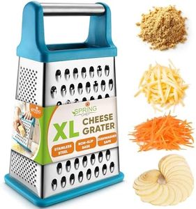 Spring Chef Handheld Stainless Steel XL Parmesan Cheese Grater with Handle - 4 Sided Metal Box Grater for Kitchen - Dishwasher Safe Potato Shredder for Hash Browns, Potato, Carrot, Vegetables - Teal