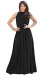 koh koh Plus Size Womens Long Sexy Sleeveless Bridesmaid Halter Neck Wedding Party Guest Summer Flowy Casual Brides Formal Evening A-line Gown Gowns Maxi Dress Dresses, Black 2XL 18-20