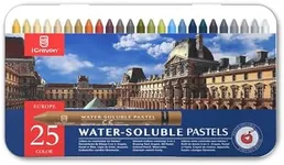 25 Colors Water Soluble Pastels, Watercolor Pastels Set for Beginners and Hobbyists, Includes Sharpener, Palette & Brush for Vibrant Art Creations (Europe)