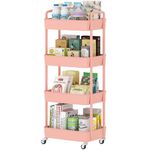 Sywhitta 4-tier Storage Rack on Wheels, Rolling Storage Rack, Kitchen Storage Utility Cart for Bathroom,Bedroom, Office, Laundry & Dressers Pink