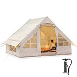 Inflatable Camping Tent with Pump, Glamping Tents, Easy Setup 4 Season Waterproof Windproof Outdoor Blow Up Tent, Luxury Cabin Tent with Mesh Windows & Doors