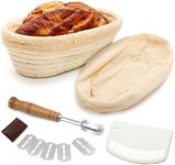 Sourdough Proving Basket Oval, Bread Banneton Proofing Basket Set, Natural Rattan Bread Proofing Basket, Versatile Practical Bread Basket - with Bread Lame, Dough Scraper, Linen Liner, 10"/25cm