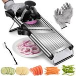 Mandoline Vegetable Slicer, MASTERTOP 5 in 1 Stainless Steel Mandolin Slicer, Multi Functional Mandoline Potato Slicer for Julienne Cutter Peeler, Send Safety Gloves and Cleaning Brush