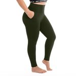 Walifrey Plus Size Leggings with Pockets for Women, High Waist Opaque Tummy Control Leggings Amry Green 3XL