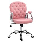 Vinsetto Faux Leather Vanity Office Chair, Button Tufted Swivel Chair with Adjustable Height, Padded Armrests and Tilt Function, Pink