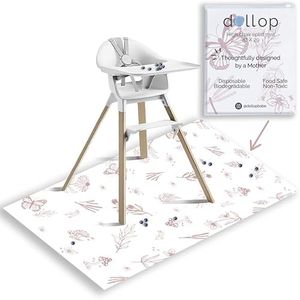 Disposable Splat Mats (30 Count) | Biodegradable | Under High Chair Mat for Floor | Durable | Baby Led Weaning Supplies | dollop (Rose Wildflower)