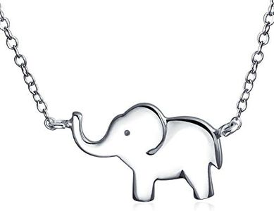 Personalize Simple Lucky Zoo Animal Good Luck Elephant Pendant Station Necklace for Women Teen .925 Sterling Silver Customizable