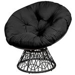 RELAX4LIFE Rattan Papasan Chair, 360 ° Swivel Egg Recliner Chair with Soft Cushion, Indoor Outdoor Rocking Moon Lounger Chair for Living Room Garden Balcony Patio (Black)