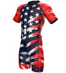 Sparx Mens Triathlon Suit - Aero Triathlon Suit Men - Short Sleeve Tri Suit Racesuit (XL, US Flag)