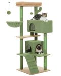 PEQULTI Cat Tree for Large Cats with Super Large Top Perch, [56.3"=143cm] Tower for Indoor Cats with Hammock and Sleeping Bag, Cat Shelves with Scratching Posts and 2 Condos Houses Cactus Green