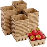60 Pack Pulp Fiber Berry Baskets for Fruits and Vegetables, Farmers Market, Grocery Store, 1/2 Pint (4 x 4 x 1.81 In)